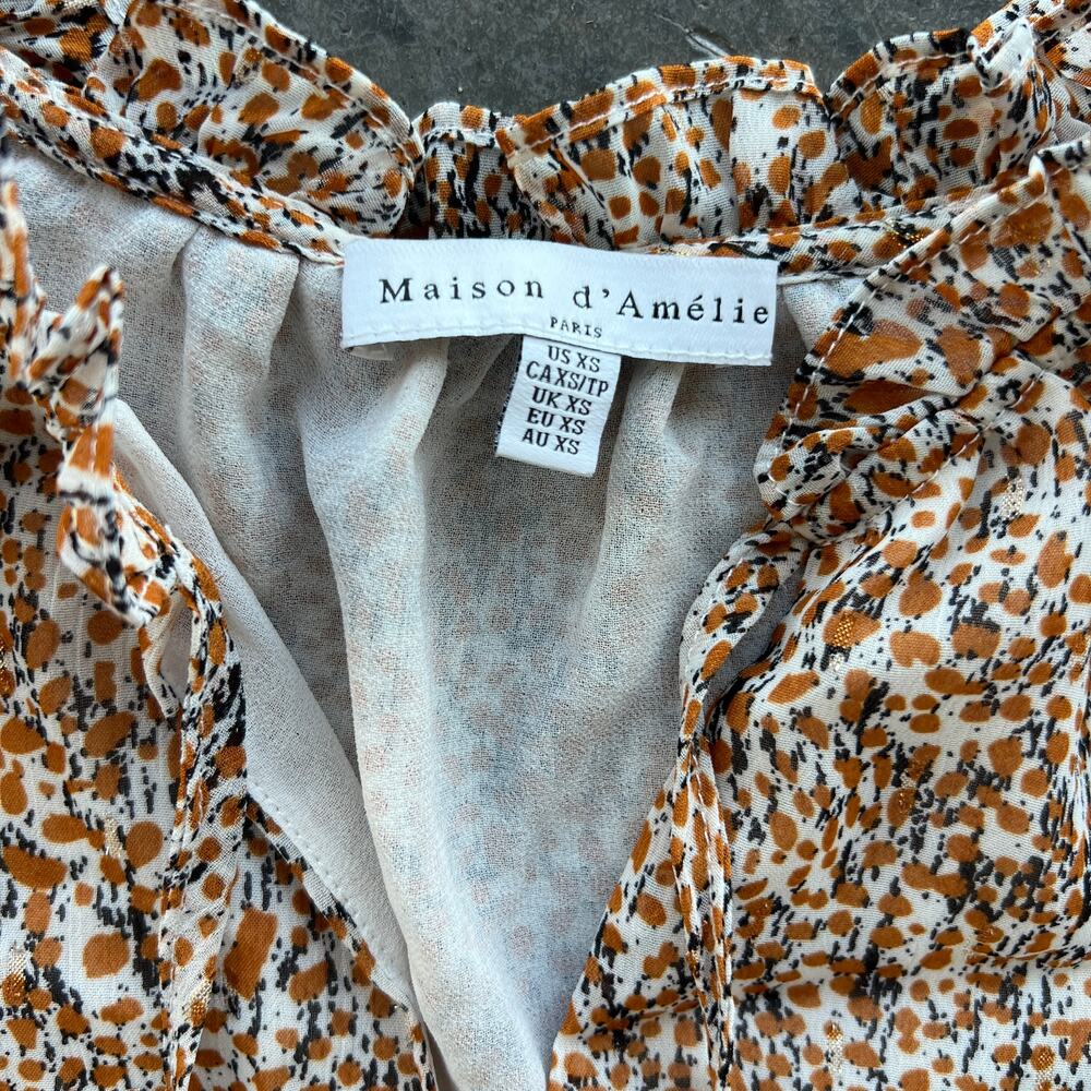 Vintage Y2K Maison D' Amelie Floral Sleeveless V-Neck Brown Boho Blouse Women XS - Picture 3 of 5